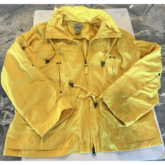 Chico’s Jacket SZ 3 XL Bright Yellow Nautical Windbreaker Zip Pockets Drawcords - Picture 9 of 10